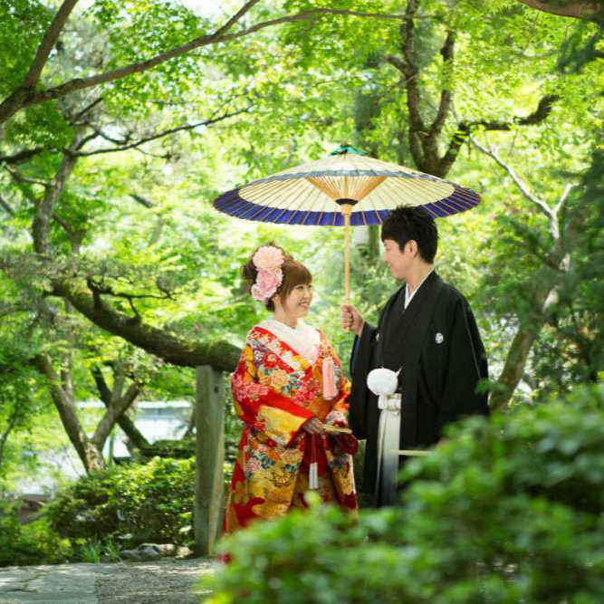 色打掛での庭園撮影