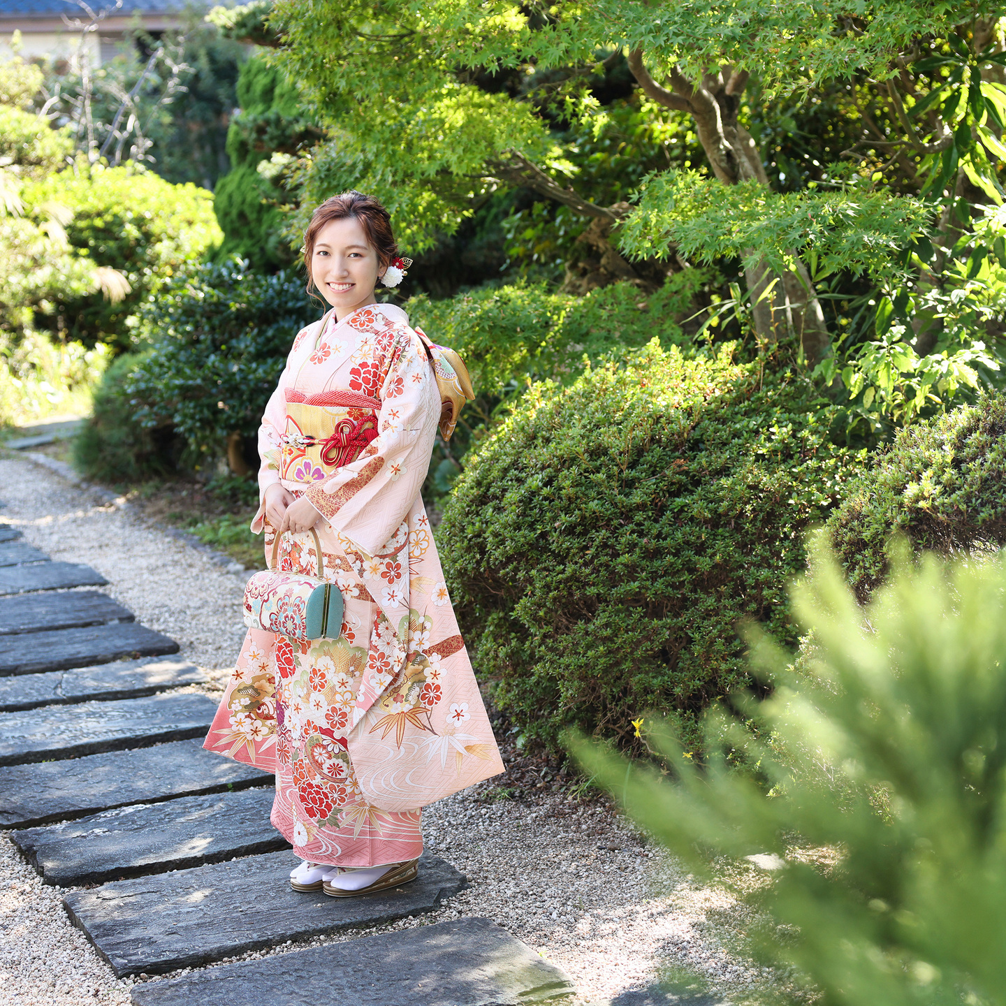 振り袖での庭園撮影