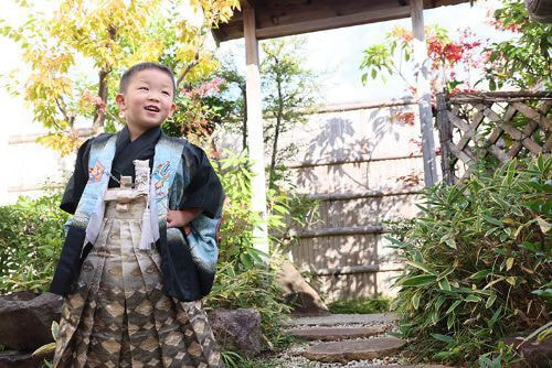 七五三屋上和庭園での撮影